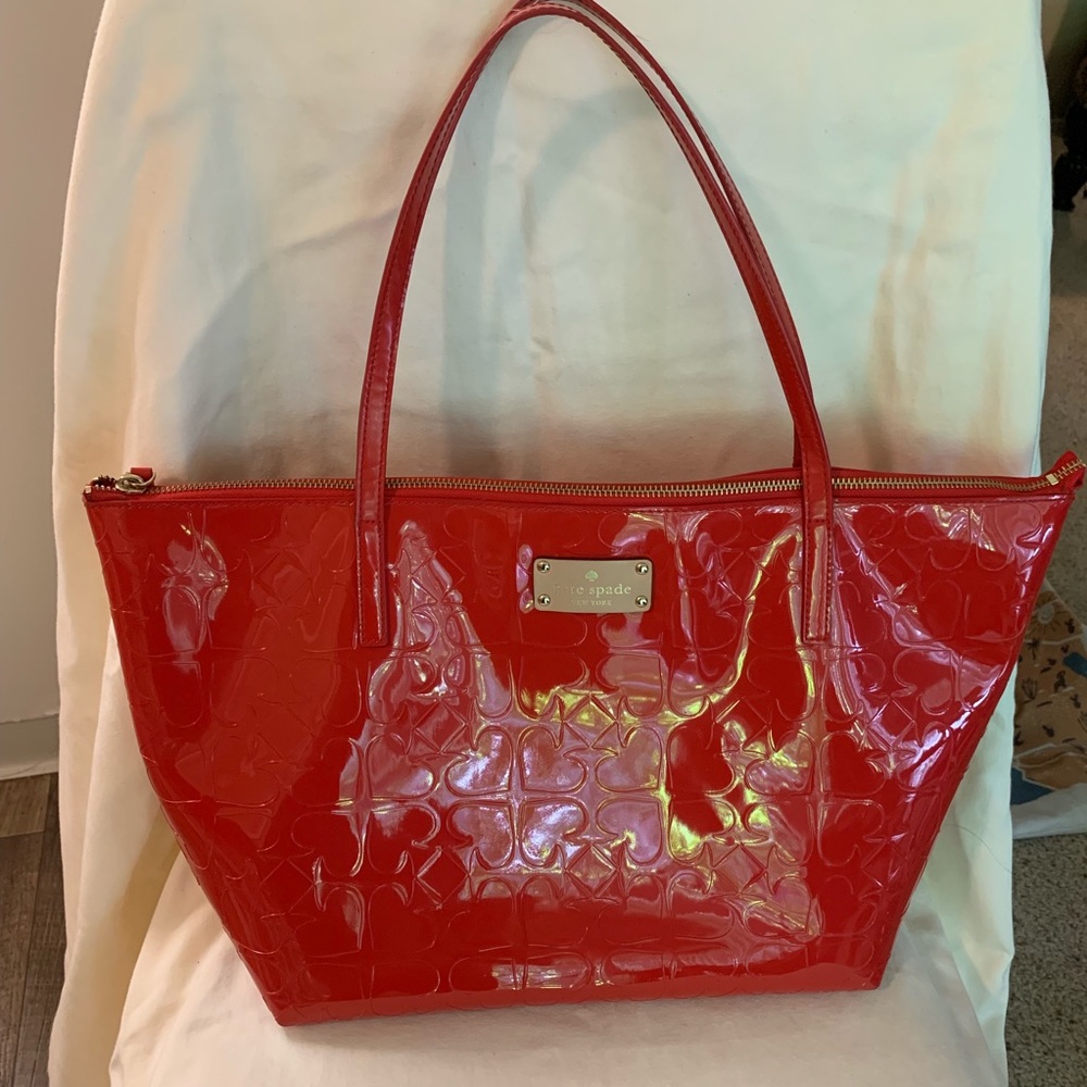 Kate Spade New York red patent leather zip tote